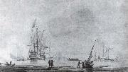 Monamy, Peter A two-decker man-o-war,stern quarter view,and a yacht in a quiet estuary oil painting picture wholesale